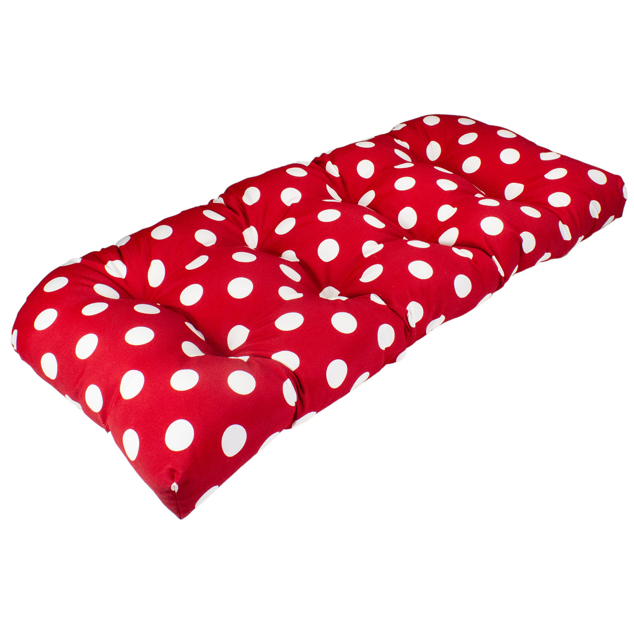 44" Red & White Polka Dot Outdoor Patio Wicker Loveseat Cushion Pool
